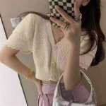 Summer New Design Tweed-style Ice Silk Knit Short Sleeve Cardigan About 600 Pieces Stock Lot Wholesale - Image 4