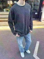 787 Pieces Unisex Lazy Style American Striped Long Sleeve Base T-Shirts for Spring Autumn Winter, Stretchy - Image 9