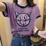 Clearance Stock 337 Pcs Letter Cat Print Casual Slub Cotton T-Shirts with Individual Packing - Image 1