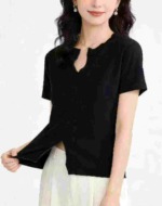 106 Pcs Chic Pure Style Sexy Short Sleeve T-Shirts With Small Split Hem Soft Stretchy Fabric - Image 6