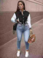 Women's Colorblock Sexy Spice Girl Baseball Jacket, Approx 1160 Pieces Bulk Stock for Wholesale Export - Image 9