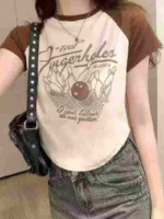 Summer New American Retro Color Block Drop Shoulder Printed Knit Short Sleeve T-Shirts, 372 Pieces Bulk Stock Clearance - Image 5