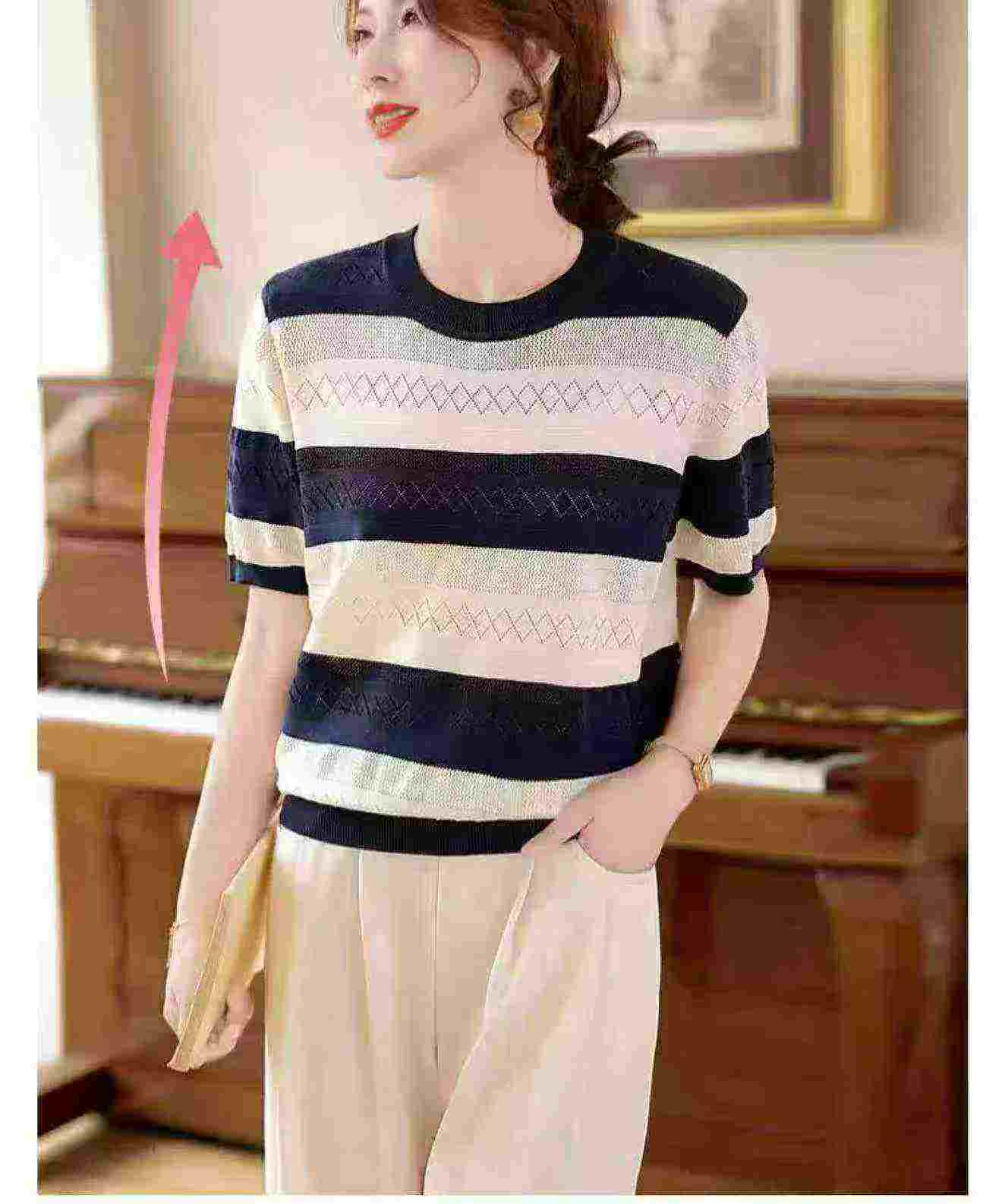 260 Pieces Summer New Light Mature Style Women's Ice Silk Knit T-Shirts Bulk Stock Wholesale - Image 2