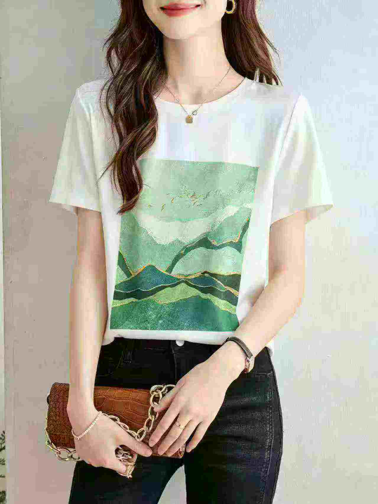 Summer Cool Quick Dry Tencel Printed Short Sleeve Tops, 2000 Pcs Chinese Clothing Stock Lots For Bulk Wholesale - Image 1