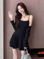 Clearance Sale 302 Sets: Sexy Petite 2-Piece Set Suspender Mini Dress with Cropped Coat, Elastic 12 Size Grey - Image 1