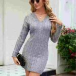 Clearance European & American Style Long Sleeve Midi Knit Bodycon Commuter Single Twist Dress Bulk Wholesale Stock - Image 1