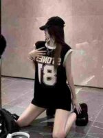 American Retro Knit T-Shirt Dress For Women Summer Colorblock Crew Neck Unique Print Loose Sleeveless Short Dress Bulk Stock Wholesale - Image 1