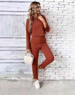 Clearance Long Sleeve Faux Suede Matching Sets | Chinese Stock Clothing Wholesale Export, 83 Sets Total - Image 1