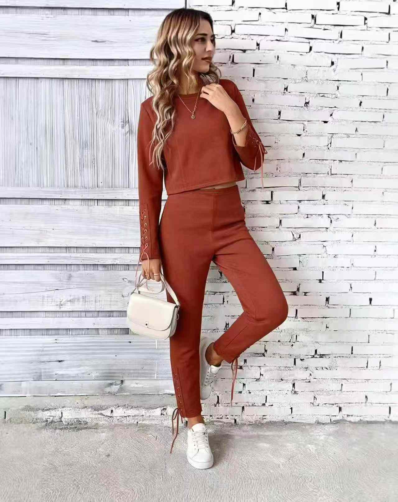 Clearance Long Sleeve Faux Suede Matching Sets | Chinese Stock Clothing Wholesale Export, 83 Sets Total - Image 1