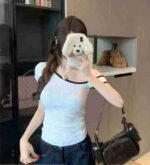 Bulk Stock 461 Pcs Sexy Women's Off-shoulder Asymmetric Color-block Knit Short Sleeve Tops - Image 1