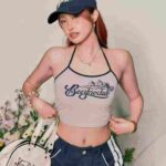 Clearance Bulk American Retro Trendy Halter Tie Cami Tank Tops For Wholesale Export - Image 1