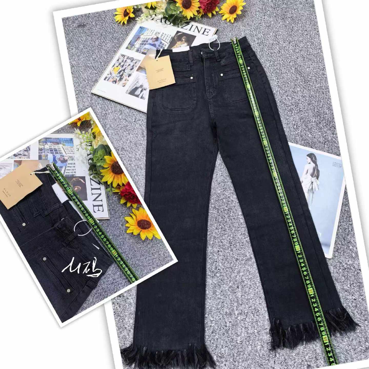 Clearance Stock 100 Pieces Spring Summer Women's Stretchy Slim Frayed Multi-Pocket Jeans - Image 1