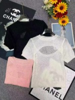 Summer New Irregular Cutout Regular Shoulder Ice Silk Knit Short Sleeve Blouse, 710 Pieces Bulk Stock Clearance Wholesale - Image 1