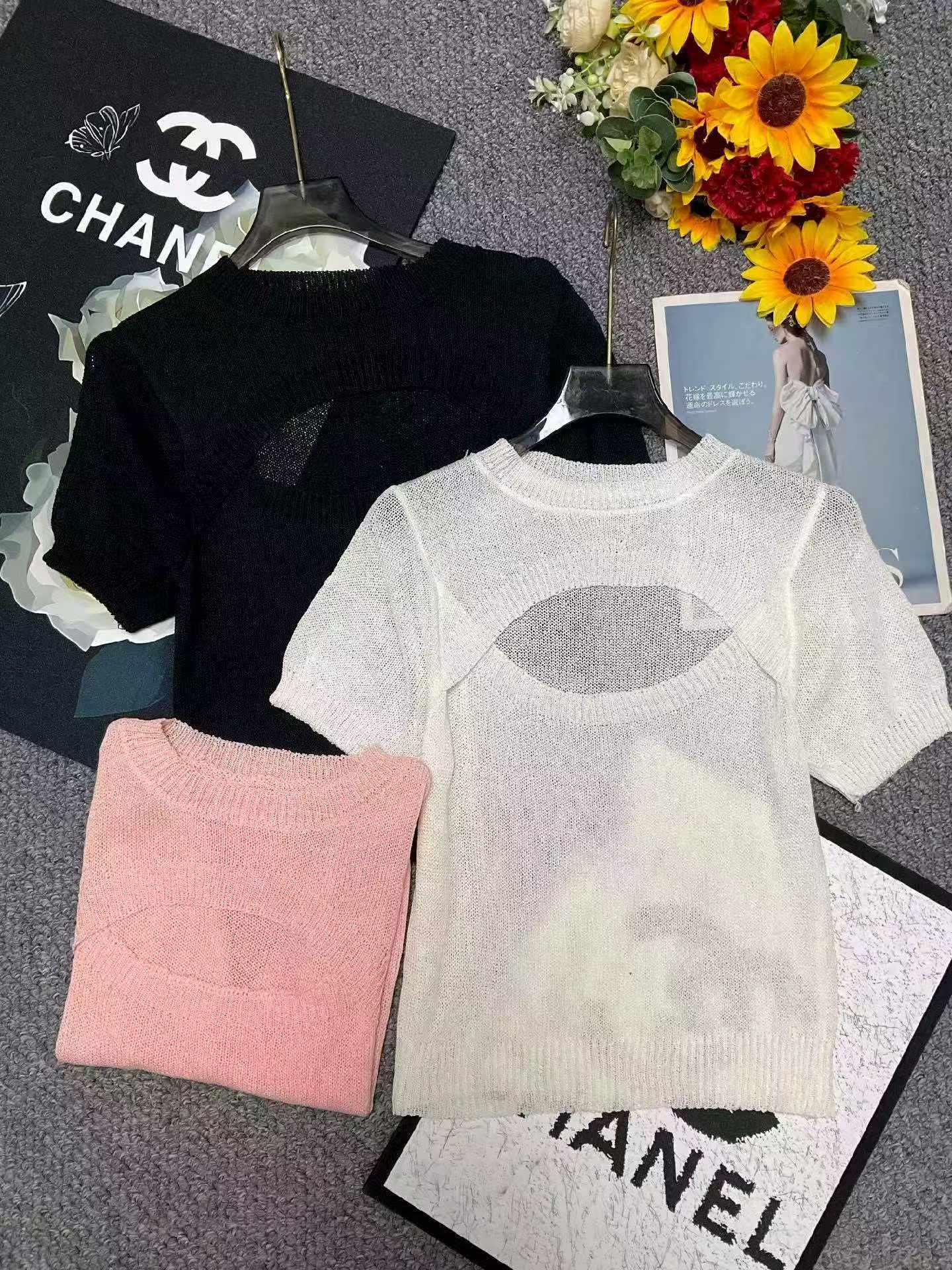Summer New Irregular Cutout Regular Shoulder Ice Silk Knit Short Sleeve Blouse, 710 Pieces Bulk Stock Clearance Wholesale - Image 1
