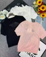 Summer New Irregular Cutout Regular Shoulder Ice Silk Knit Short Sleeve Blouse, 710 Pieces Bulk Stock Clearance Wholesale - Image 9
