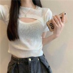 Summer New Irregular Cutout Regular Shoulder Ice Silk Knit Short Sleeve Blouse, 710 Pieces Bulk Stock Clearance Wholesale - Image 7