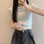 Summer New Irregular Cutout Regular Shoulder Ice Silk Knit Short Sleeve Blouse, 710 Pieces Bulk Stock Clearance Wholesale - Image 3