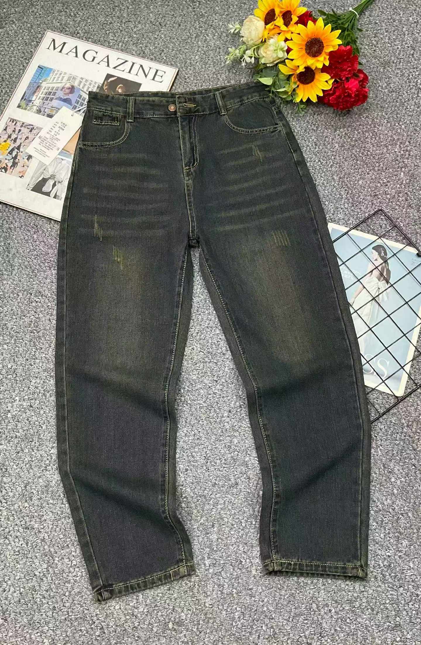 Spring Summer Vintage Retro Half Elastic Waist Plus Size Harem Dad Jeans, XS-4XL, Approximately 370 Pieces Bulk Stock - Image 1