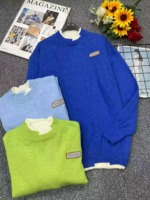 New Autumn Winter Korean Style Loose Fake Two-piece Oversized Drop Shoulder Crew Neck Polar Fleece Pullover Sweater Around 200 Pcs - Image 1