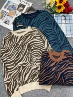 140 Pcs Spring Autumn Lazy Zebra Pattern Loose Drop Shoulder Jacquard Polar Fleece Pullover Sweater Stock Wholesale - Image 9