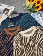 140 Pcs Spring Autumn Lazy Zebra Pattern Loose Drop Shoulder Jacquard Polar Fleece Pullover Sweater Stock Wholesale - Image 8