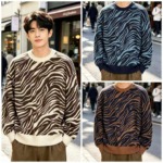 140 Pcs Spring Autumn Lazy Zebra Pattern Loose Drop Shoulder Jacquard Polar Fleece Pullover Sweater Stock Wholesale - Image 4