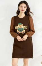 Spring New Arrival Vintage Cartoon Print Patchwork Sleeve Midi Knit Sweater Dress, About 60 Pieces Bulk Stock Wholesale - Image 8