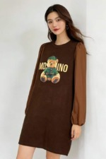 Spring New Arrival Vintage Cartoon Print Patchwork Sleeve Midi Knit Sweater Dress, About 60 Pieces Bulk Stock Wholesale - Image 7