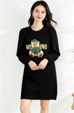 Spring New Arrival Vintage Cartoon Print Patchwork Sleeve Midi Knit Sweater Dress, About 60 Pieces Bulk Stock Wholesale - Image 4