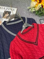 New Spring Autumn Casual College Style V-Neck Twist Cropped Knit Sweater, About 65 Pieces Bulk Stock Lot - Image 2