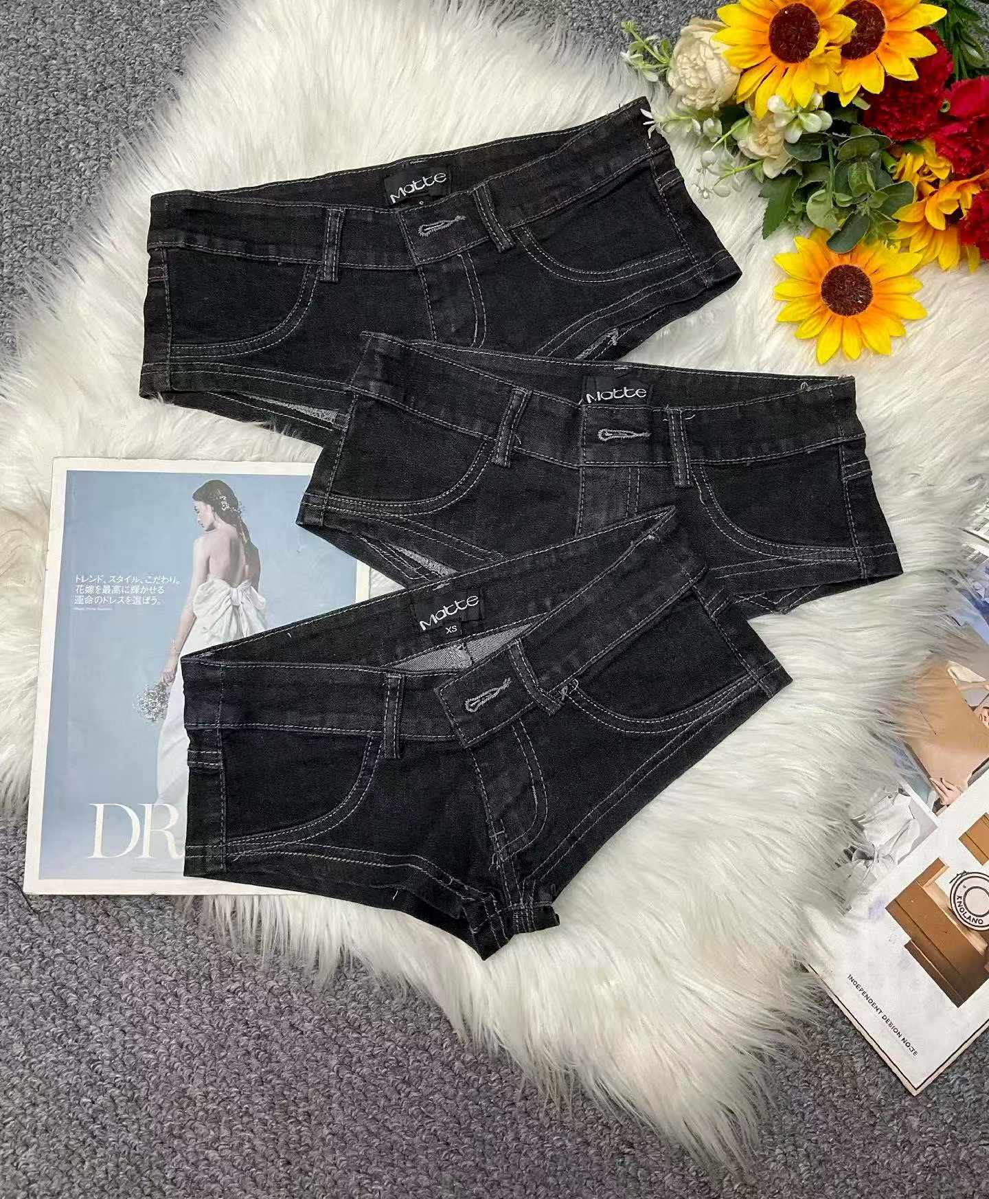 Summer New Sexy Club High Stretch Triangle Denim Micro Shorts, Approx 200 Pieces Bulk Clearance Wholesale - Image 1