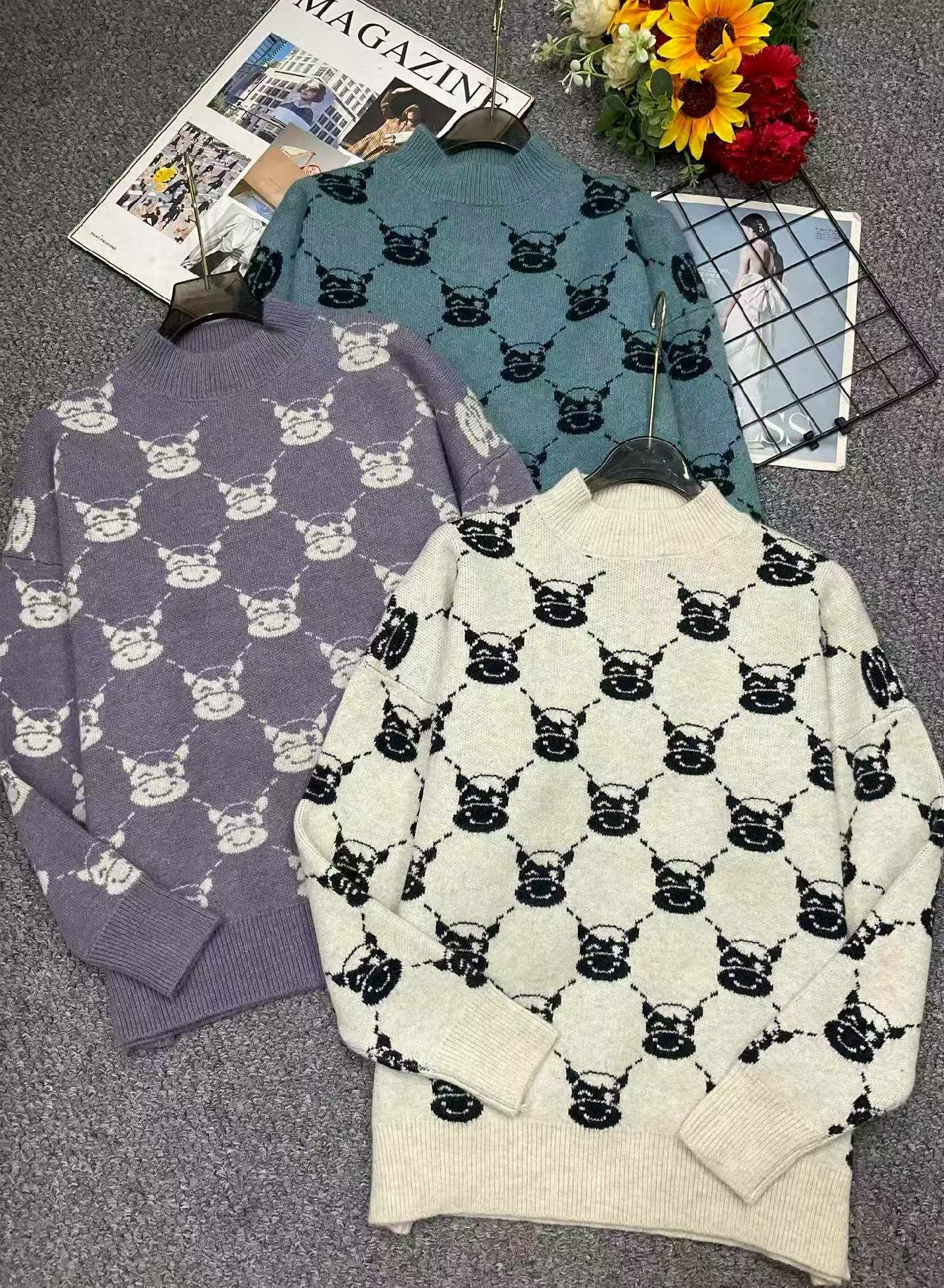 New Autumn Winter Korean Lazy Style Loose Jacquard Core-spun Yarn Pullover Sweater, About 110 Pcs, Bulk Clearance Wholesale - Image 1