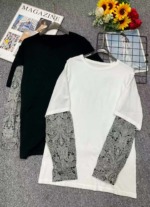 Spring Summer New Design Patchwork Paisley Sleeve Fake Two Piece Loose Oversized One Size Knit Tops, 260 Pieces - Image 1