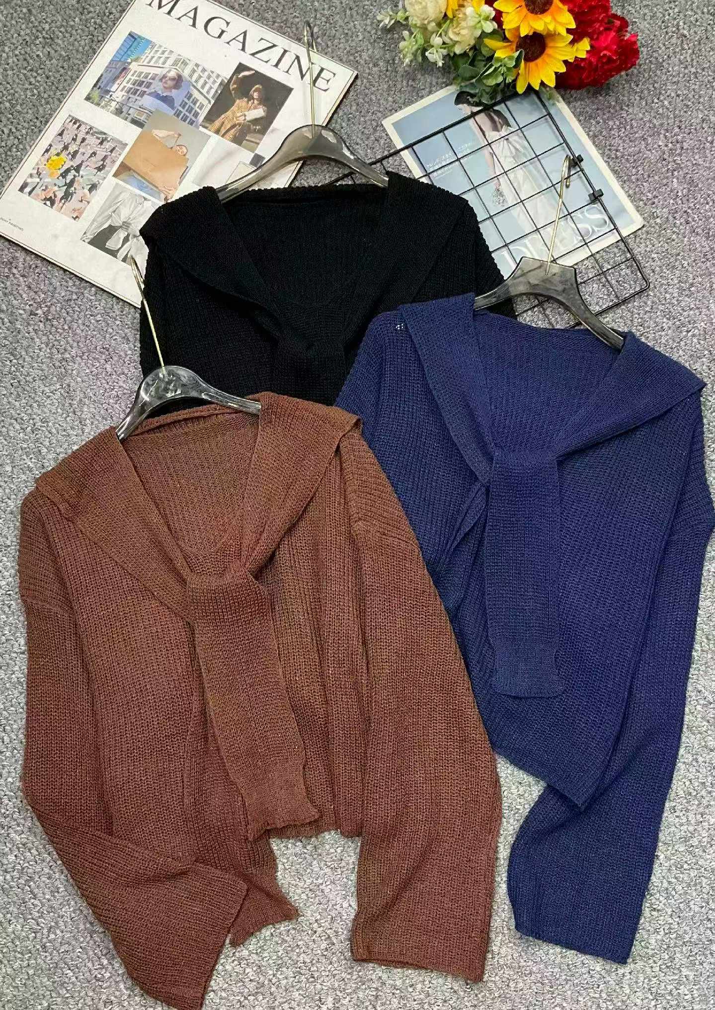 Spring New Fake Two-piece Loose Plain Knit Sweater - 132 Pieces - Bulk Stock Wholesale - Image 1