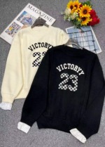 Spring Viral Retro Fake Two-piece Jacquard Loose Crewneck Pullover Sweater, Approx 70 Pcs Bulk Stock Lot - Image 1