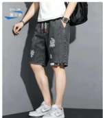 New Summer Men's Elastic Waist Ripped Denim Shorts | 1080 Pcs Bulk Stock Wholesale Export - Image 3