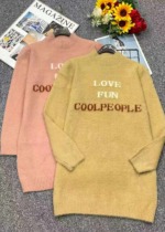 Around 120 Pcs Autumn Winter New Letter Jacquard Thickened Waterproof Mink Cashmere Mid-length Pullover Sweater Clearance - Image 1