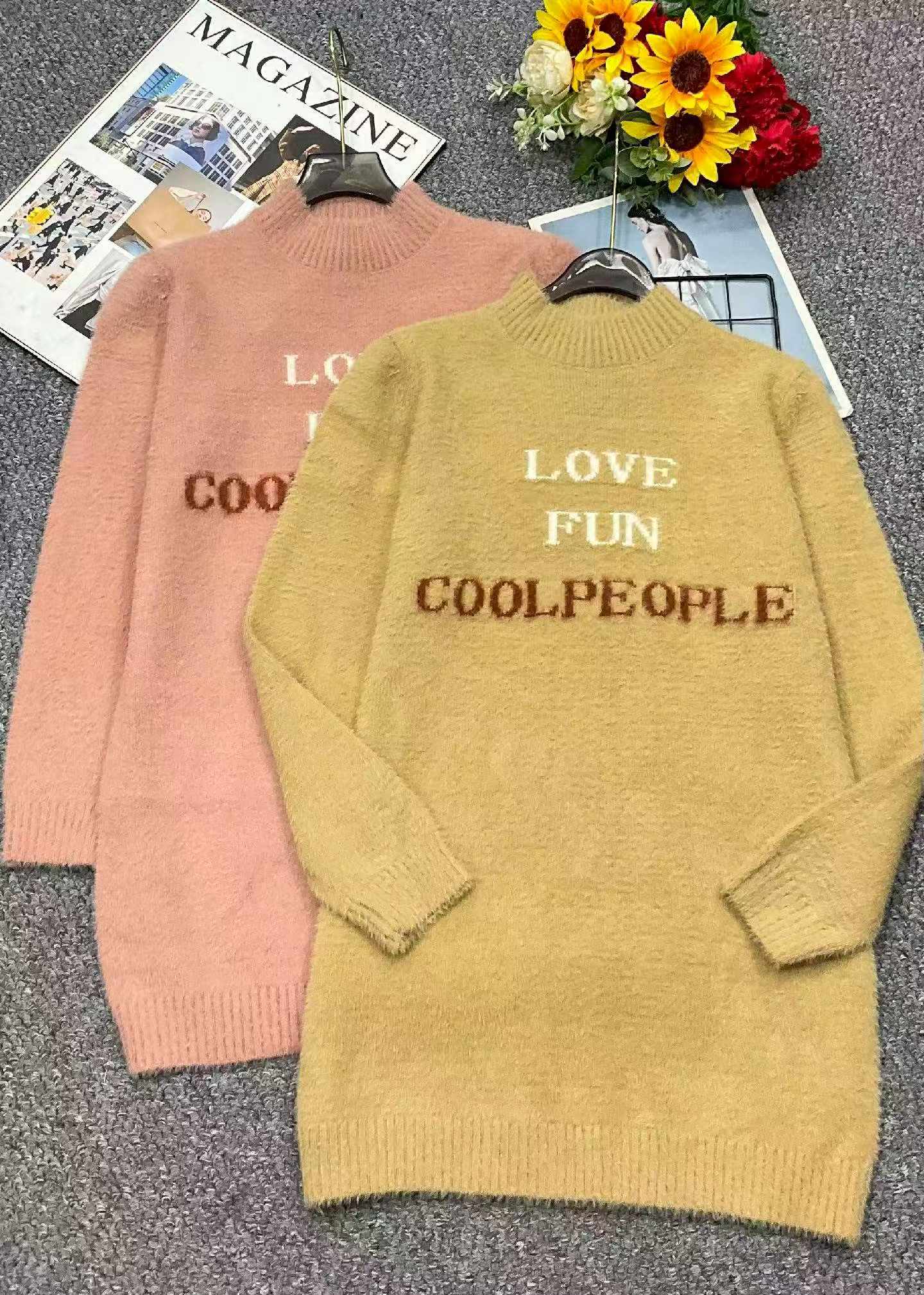 Around 120 Pcs Autumn Winter New Letter Jacquard Thickened Waterproof Mink Cashmere Mid-length Pullover Sweater Clearance - Image 1