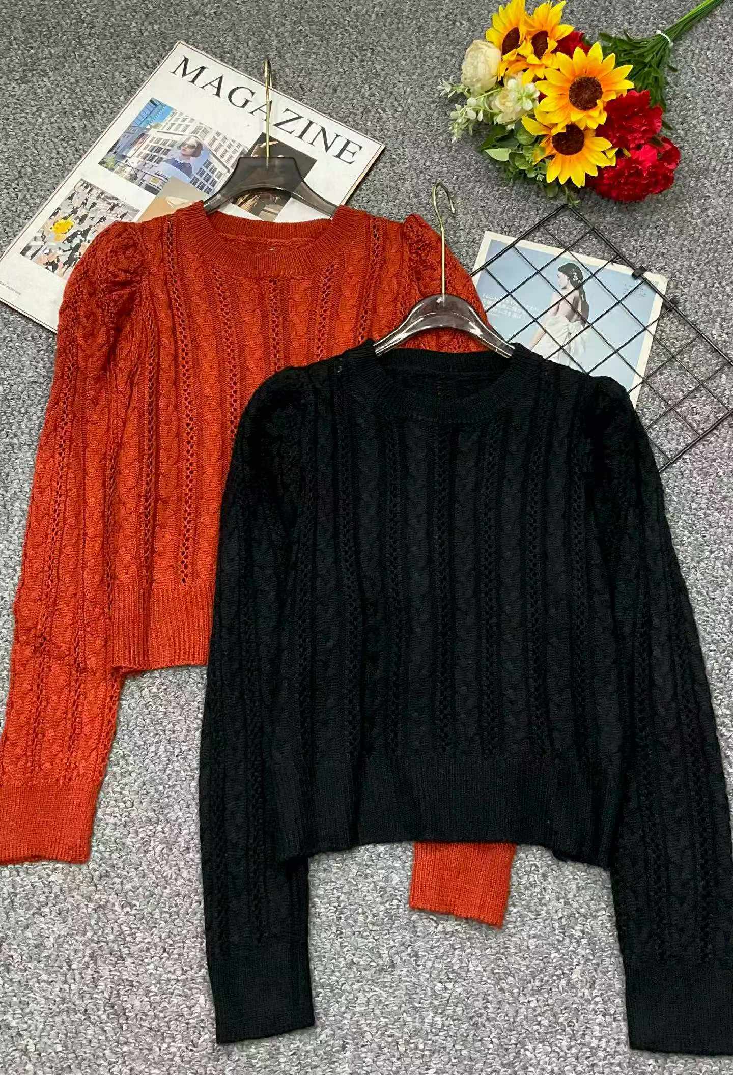 Spring New Vintage Twisted Bubble Sleeve Knit Pullover Sweater - 261 Pieces Bulk Stock Wholesale - Image 1