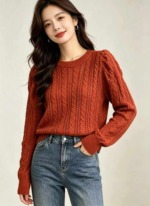 Spring New Vintage Twisted Bubble Sleeve Knit Pullover Sweater - 261 Pieces Bulk Stock Wholesale - Image 4