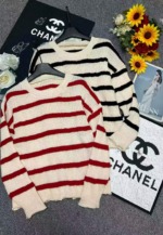119 Pcs Spring Autumn Vintage Contrast Stripe Loose Long Sleeve Knit Pullover Sweater Wholesale Stock Lot - Image 1