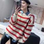 119 Pcs Spring Autumn Vintage Contrast Stripe Loose Long Sleeve Knit Pullover Sweater Wholesale Stock Lot - Image 7
