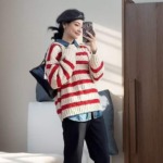 119 Pcs Spring Autumn Vintage Contrast Stripe Loose Long Sleeve Knit Pullover Sweater Wholesale Stock Lot - Image 5