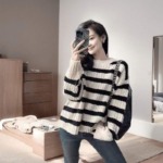 119 Pcs Spring Autumn Vintage Contrast Stripe Loose Long Sleeve Knit Pullover Sweater Wholesale Stock Lot - Image 4