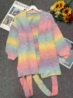 58 Pieces Autumn Winter Color-block Striped Thick Knit Cardigan Sweater Bulk Stock Wholesale - Image 1