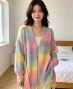 58 Pieces Autumn Winter Color-block Striped Thick Knit Cardigan Sweater Bulk Stock Wholesale - Image 8