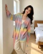58 Pieces Autumn Winter Color-block Striped Thick Knit Cardigan Sweater Bulk Stock Wholesale - Image 7