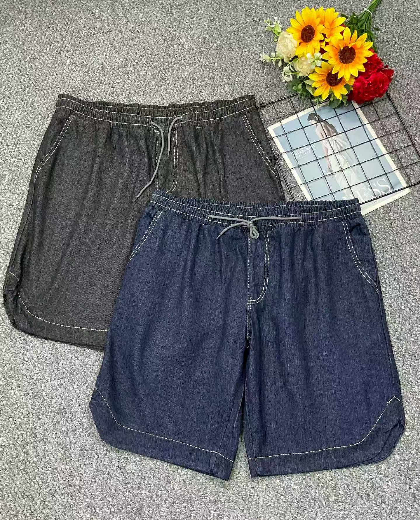 Summer New Arrival Men's Washed Cotton Plus Size Elastic Waist Big Men Denim Shorts, 648 Pieces Bulk Clearance - Image 1