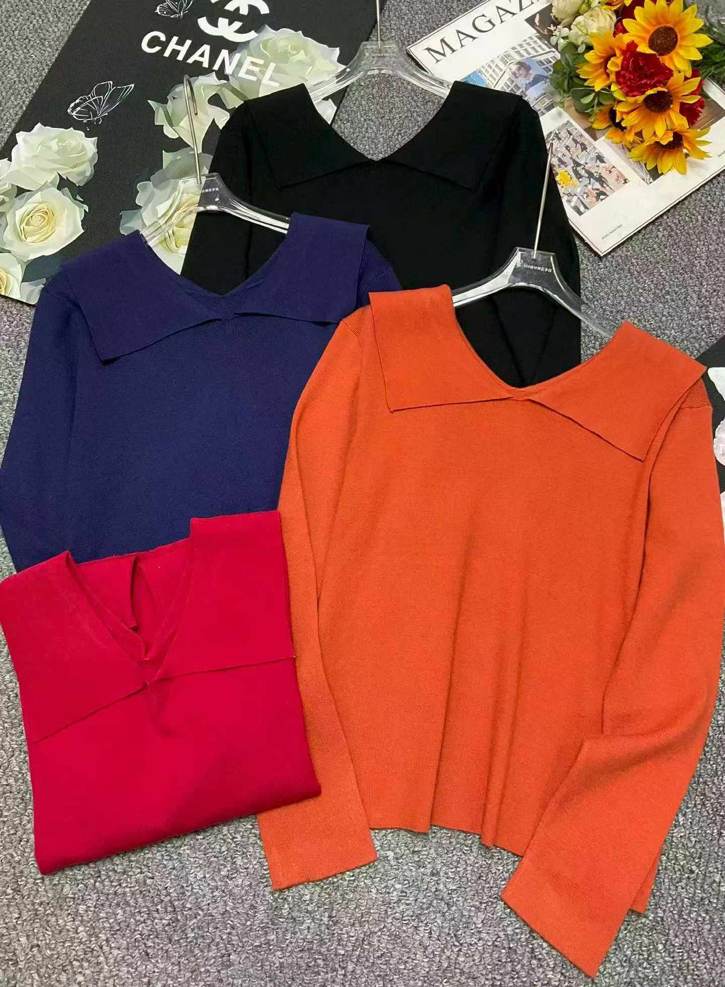Spring Plus Size Turn-down Collar Soft Stretchy Pullover Sweater, 2180 Pieces Bulk Wholesale Stock - Image 1