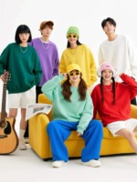 Spring Autumn Retro Plain Loose Unisex Crew Neck Cotton Sweatshirts, 2 Styles Multi Colors, Around 750 Pcs Bulk Stock Wholesale - Image 6